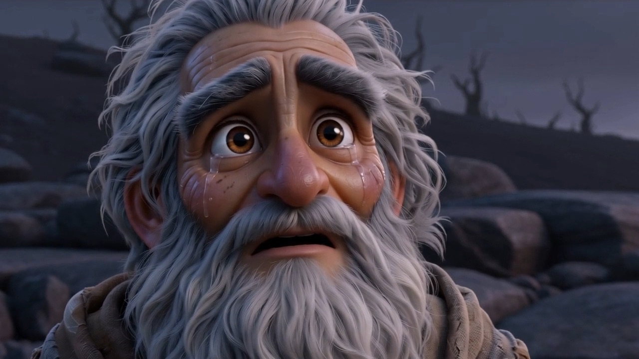 His face, close, in the grey light