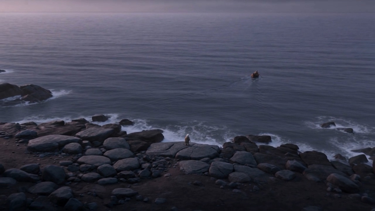 One figure on a very large empty shore