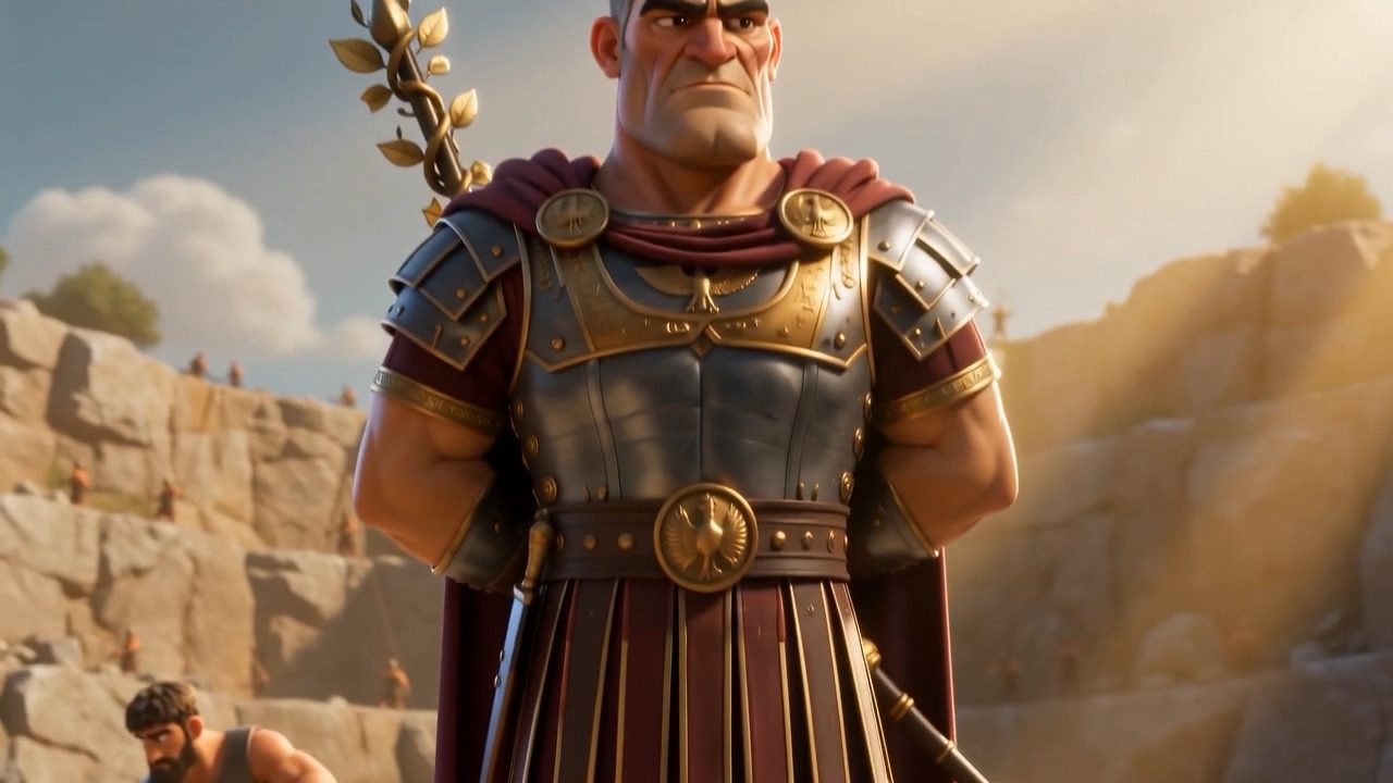 The Captain of the island, parade-clean, vine-staff behind his back