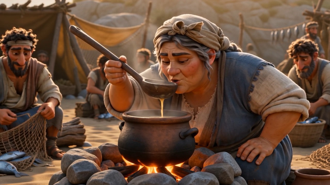 The Fisher-Matron tastes the pot