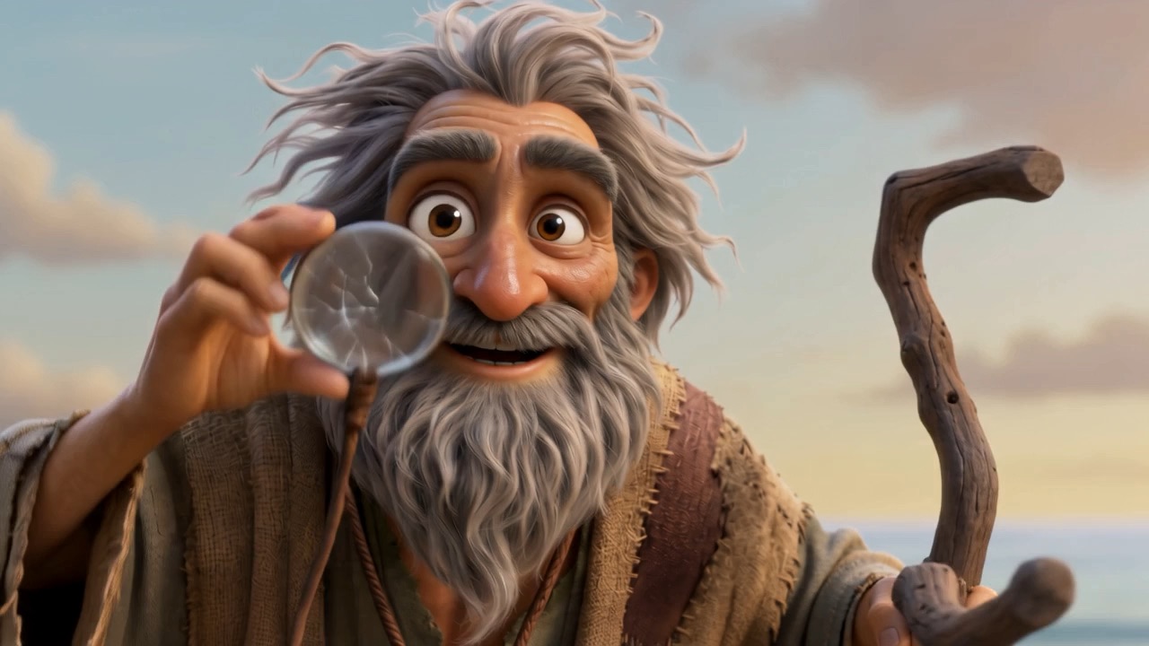 He raises the crystal and taps the sand