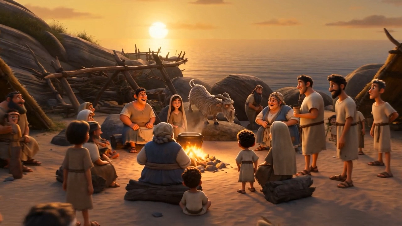 The camp funnels toward the fire, laughter still rolling