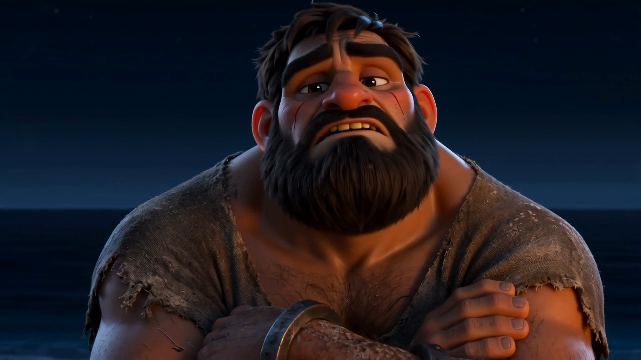 One man is not laughing. The Quarry Thief, arms crossed at the edge of the light