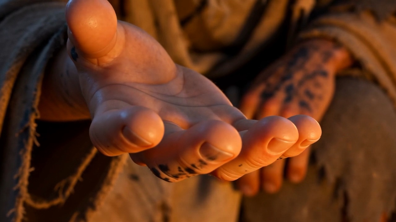 The open hand in the firelight — as if the fish were still warm on it