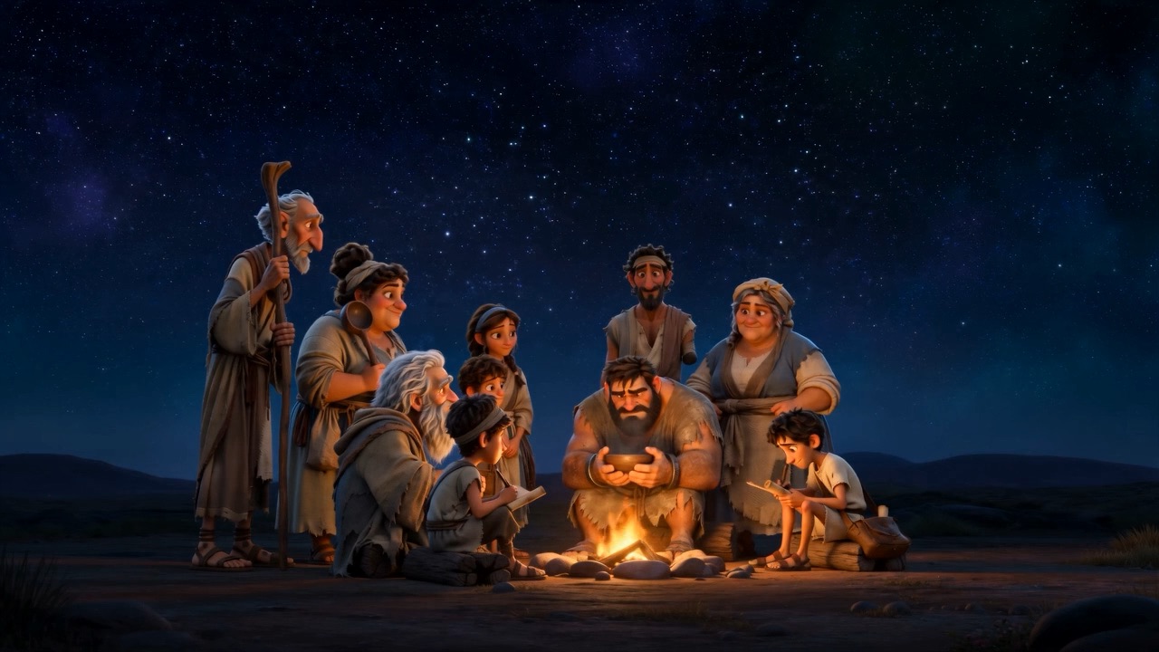 The camp at peace under the stars