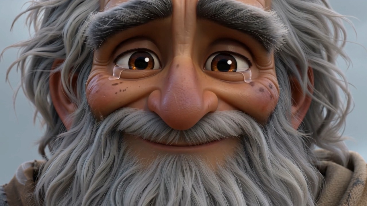 Joy first — the beard creasing, the eyes lighting