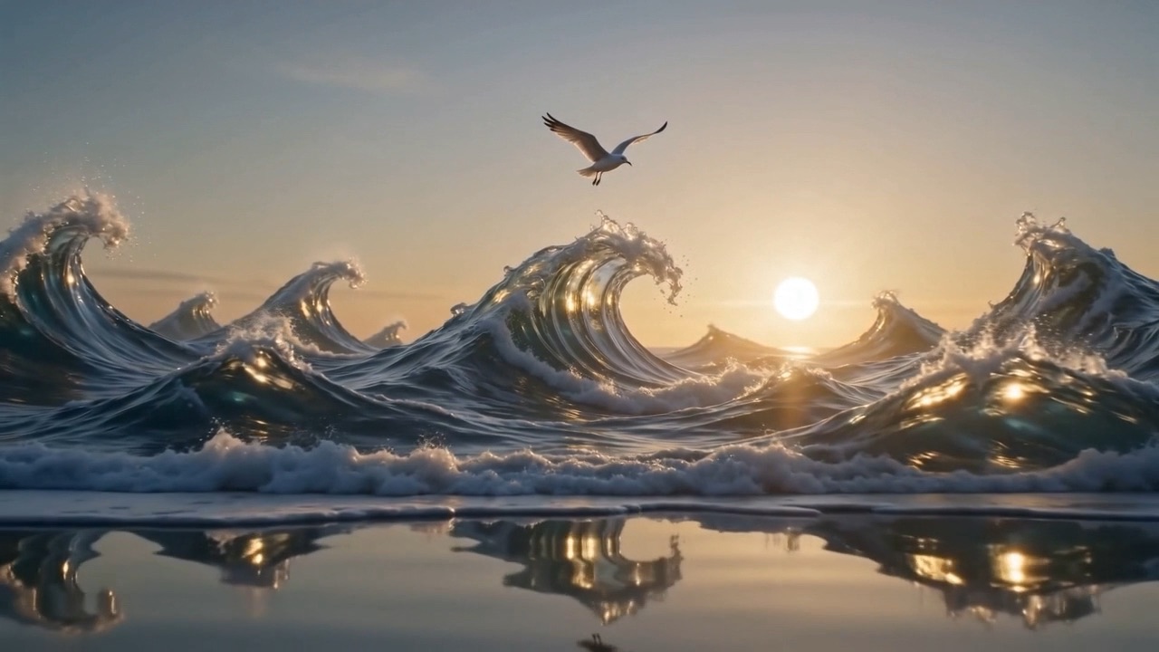 The whole sea to the horizon, every crest paused like a held breath
