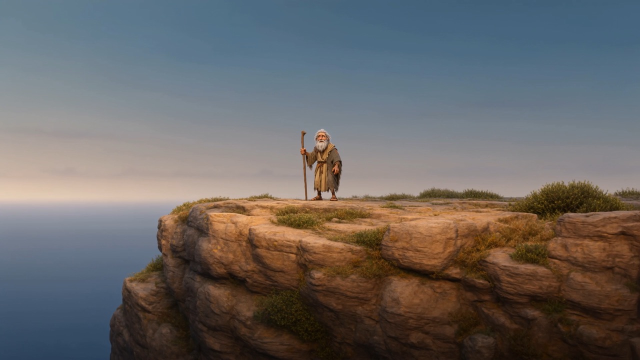 John small on the headland's edge