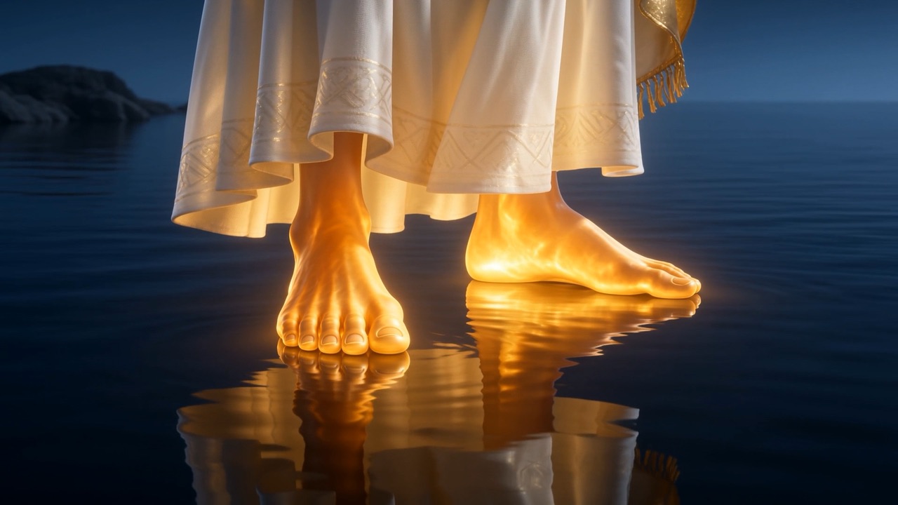 Standing on the sea, and the water bearing Him like polished glass