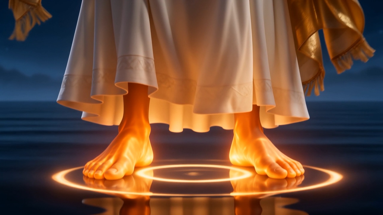His glow pooling in the surface beneath. Not a ripple
