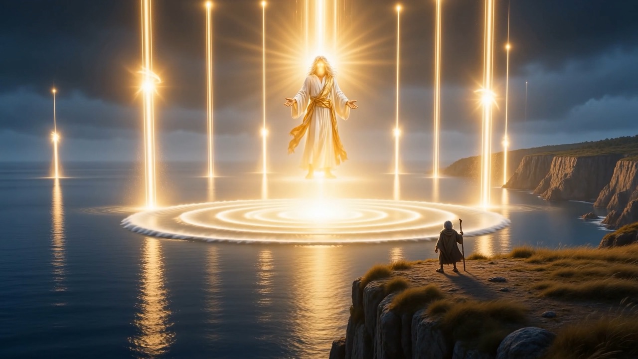 The sound arrives as image: the sea trembling into ten million rings