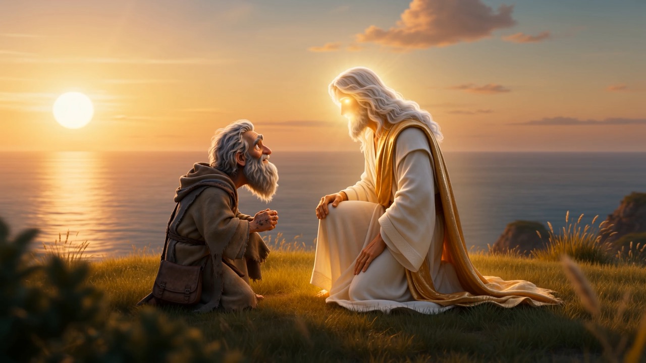 The two of them, level — old man and eternal King, eye to flame-eye