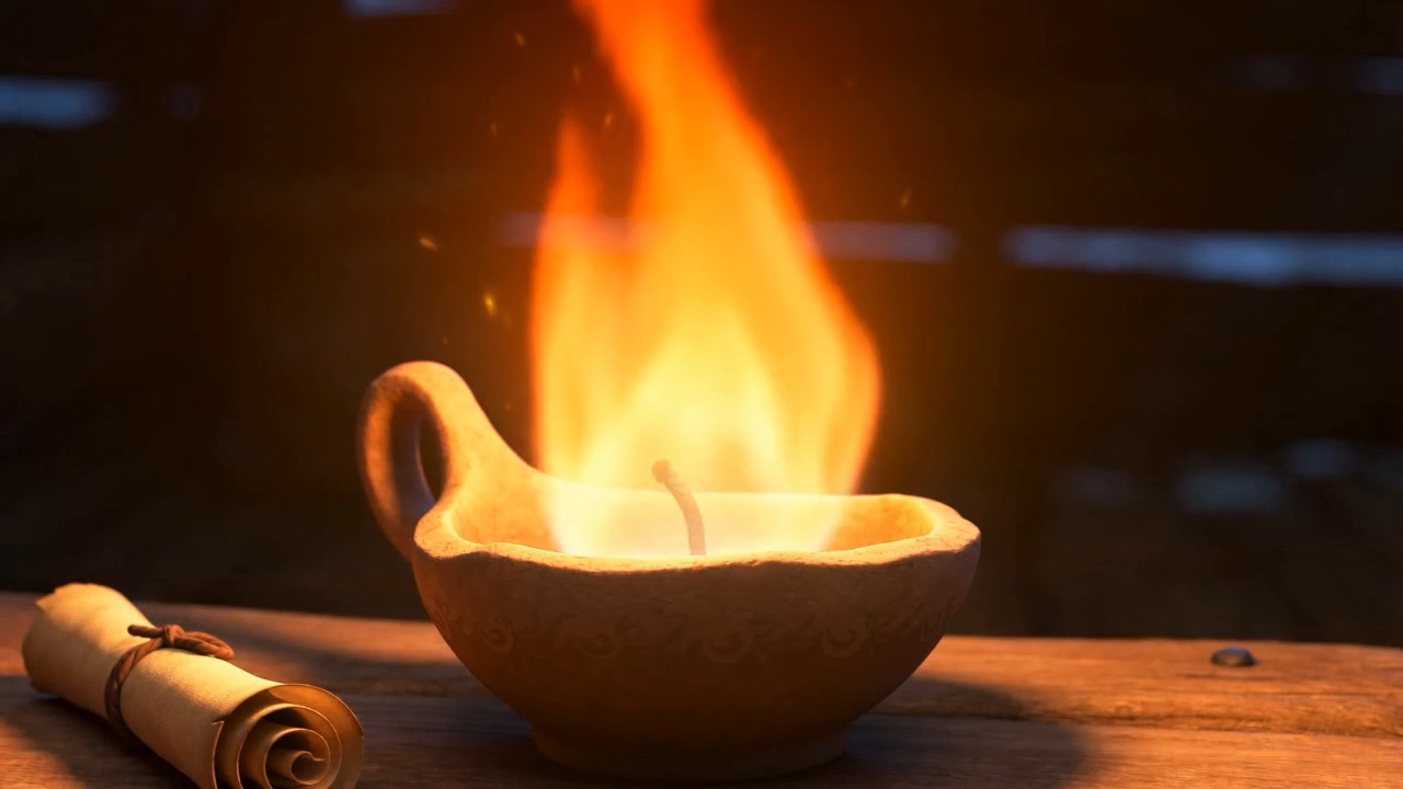 And the lamp-flame begins to stretch — taller… taller…