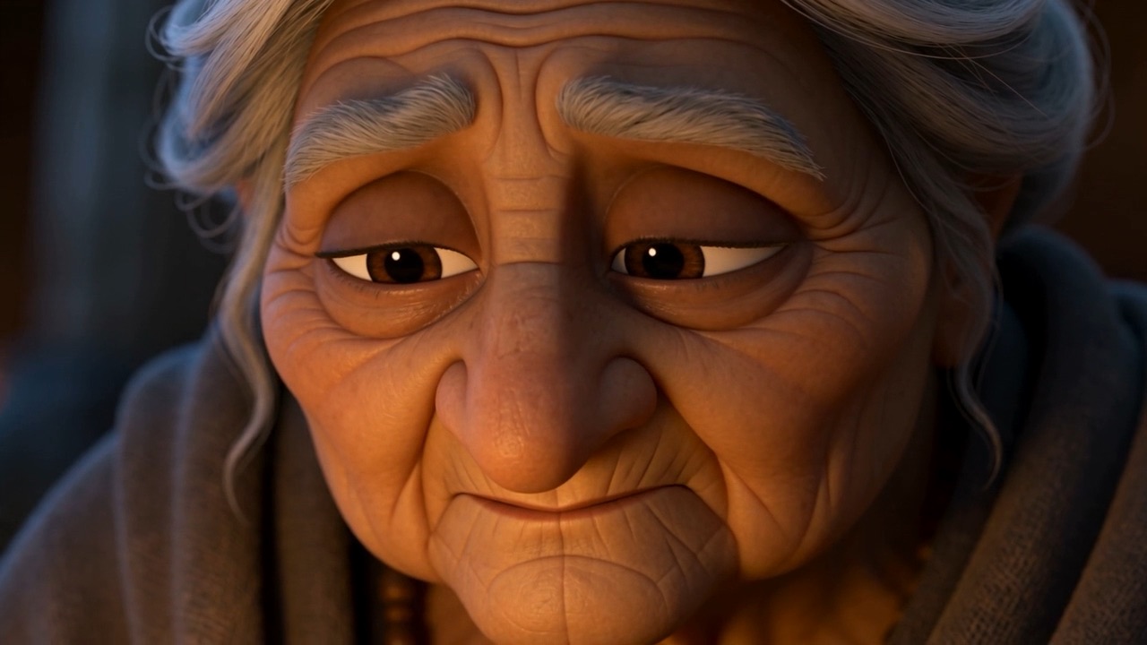 Her face — not unhappy. Worn smoother than that