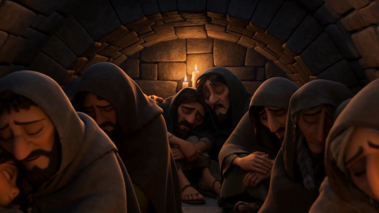 A packed stone cellar, two candles, a congregation singing under its breath