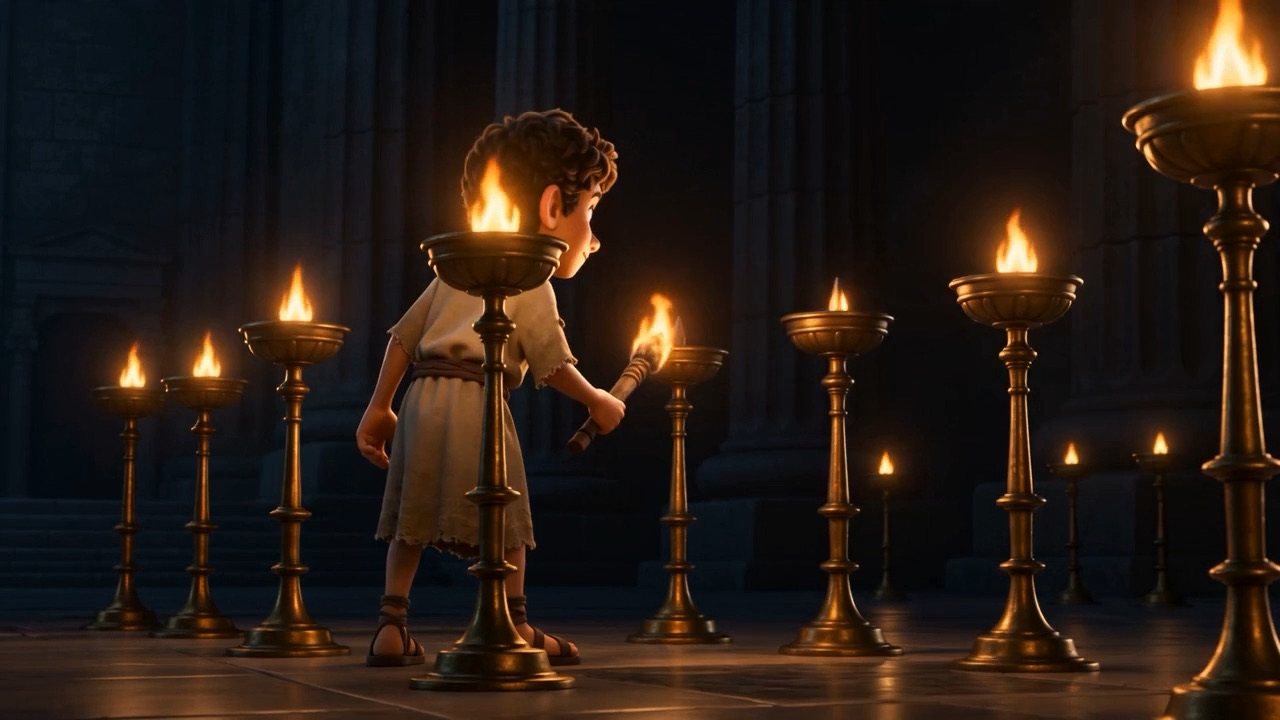 Lamp by lamp down the dark row, a workman approving each join