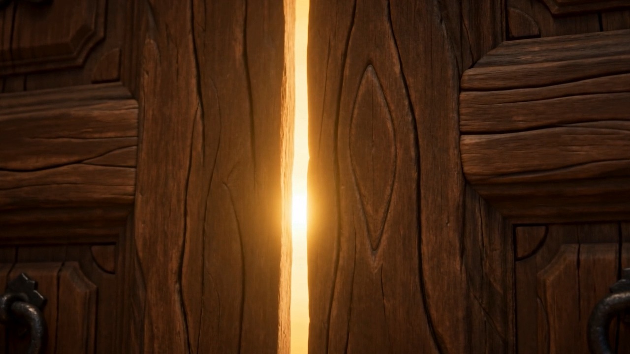 Around its seams, a patient golden light — someone standing close on the other side
