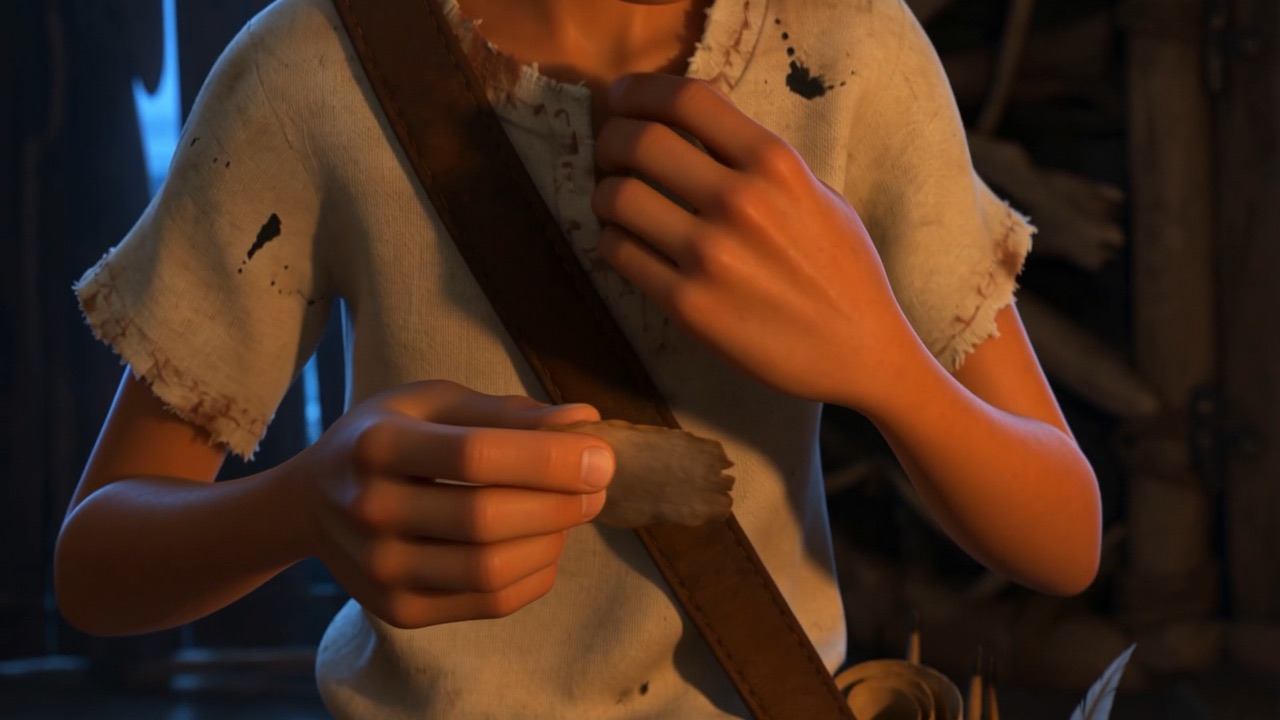 Tucked inside the tunic. Over the chest. Flat to the heartbeat