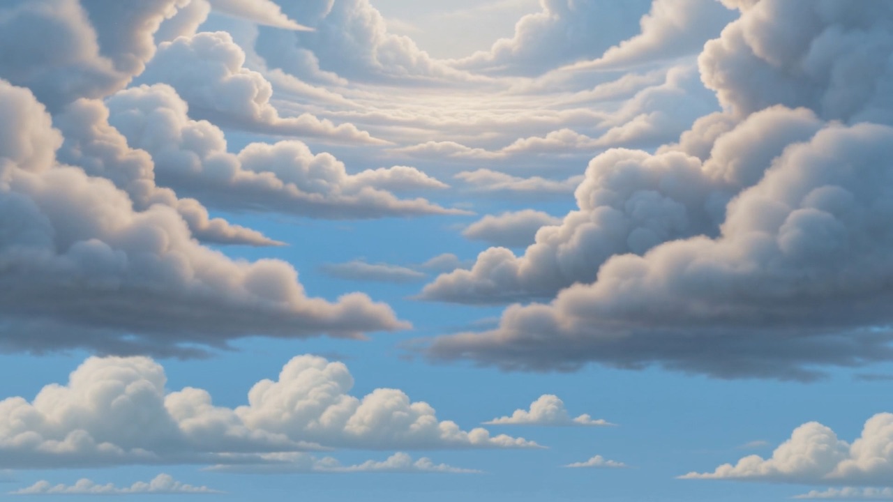 Above him, the moving clouds slow