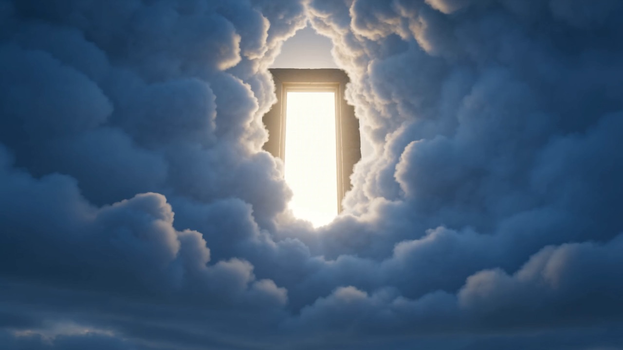 Set in the sky like a doorway in a wall: an open door