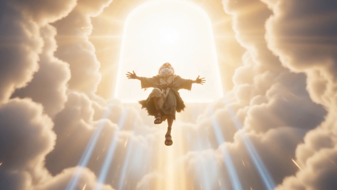 One small climbing figure, swallowed gently by brightness