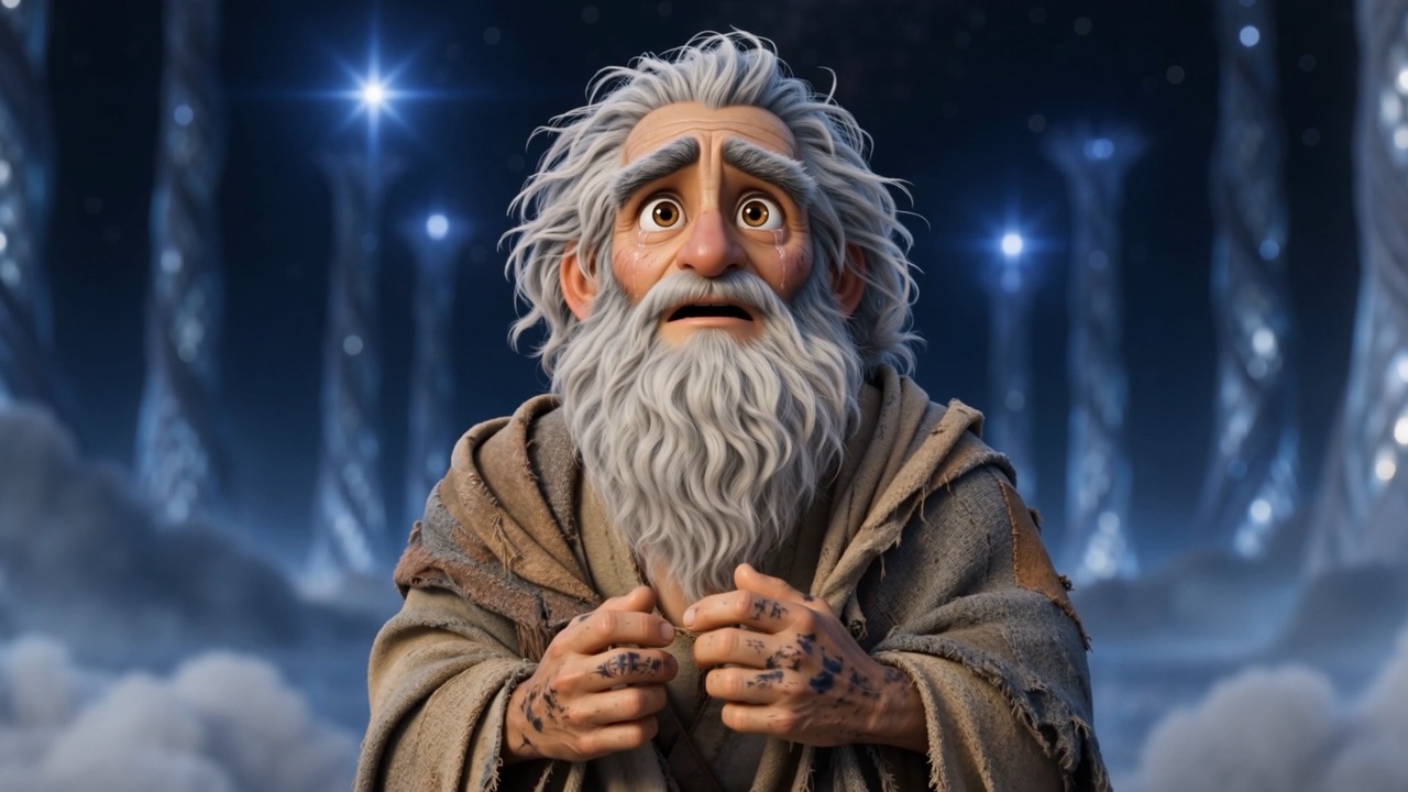 His hand closes on his own cloak — checking he is real