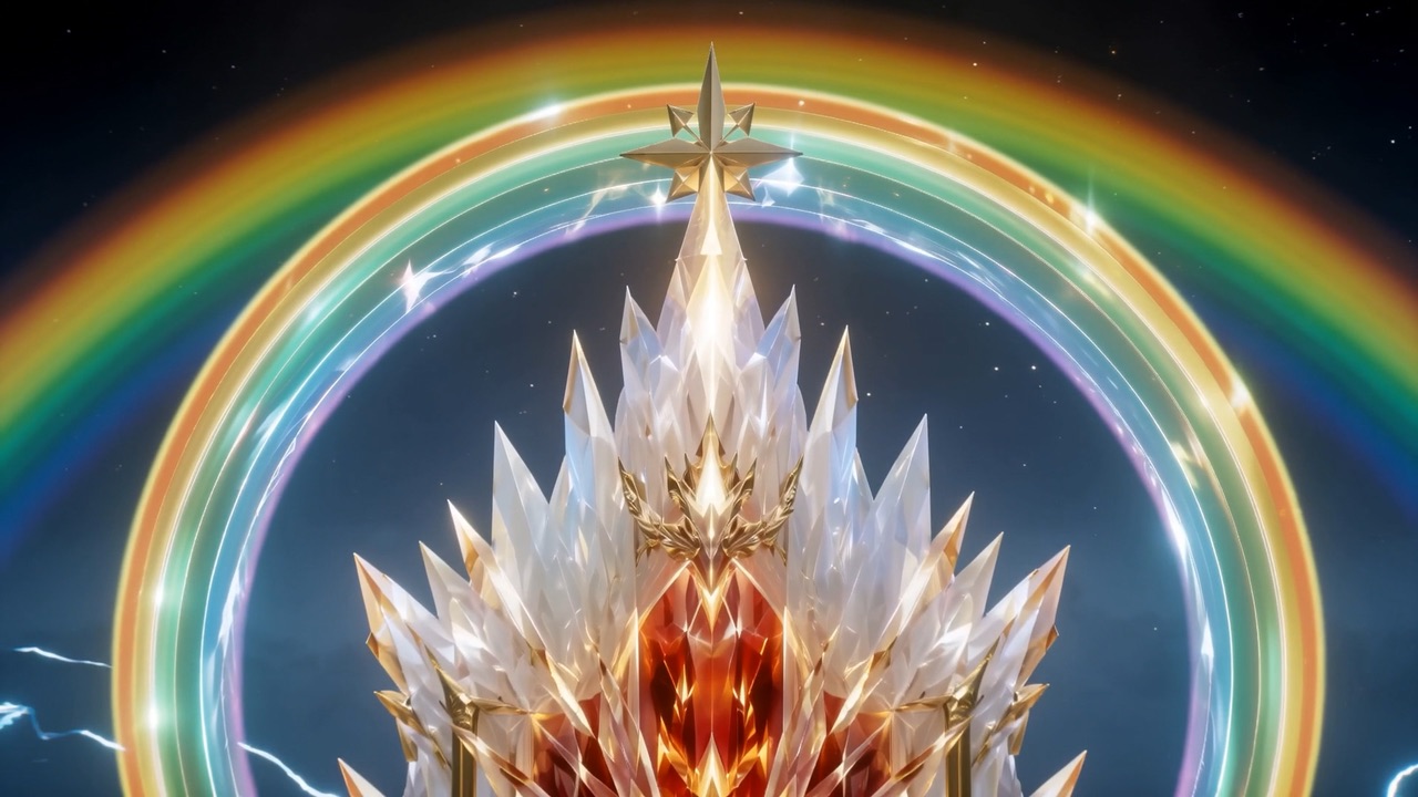 A ring stands in the air around it — a rainbow, complete and unbroken