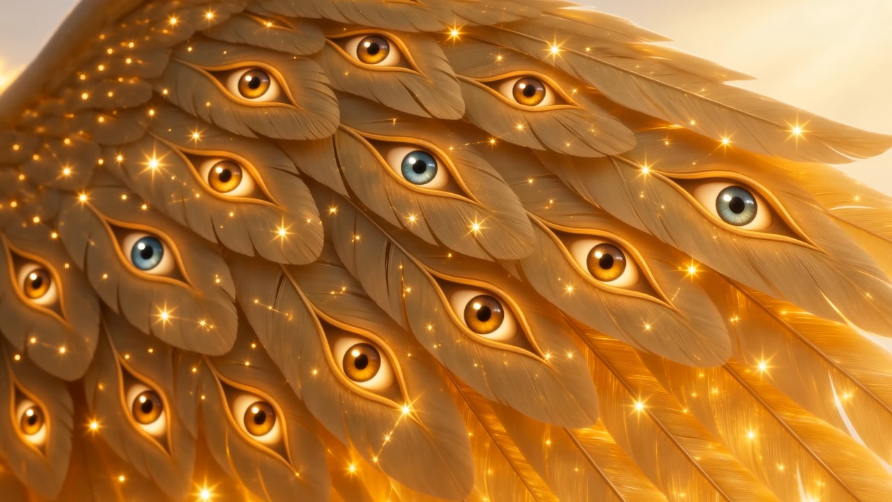 Covered with watching eyes, drawn as constellations of starlight