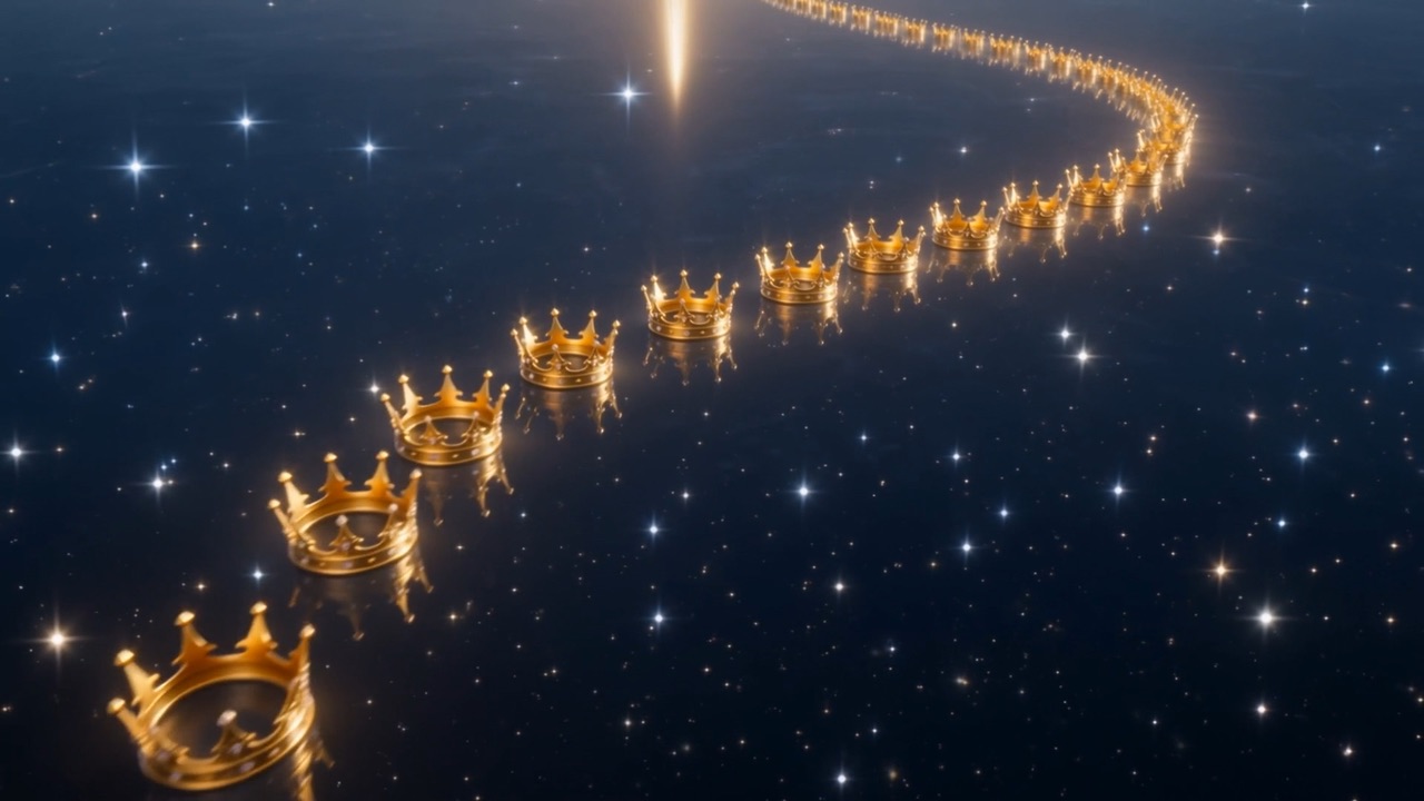 The crowns are sent gliding across the sea of glass, chiming as they go