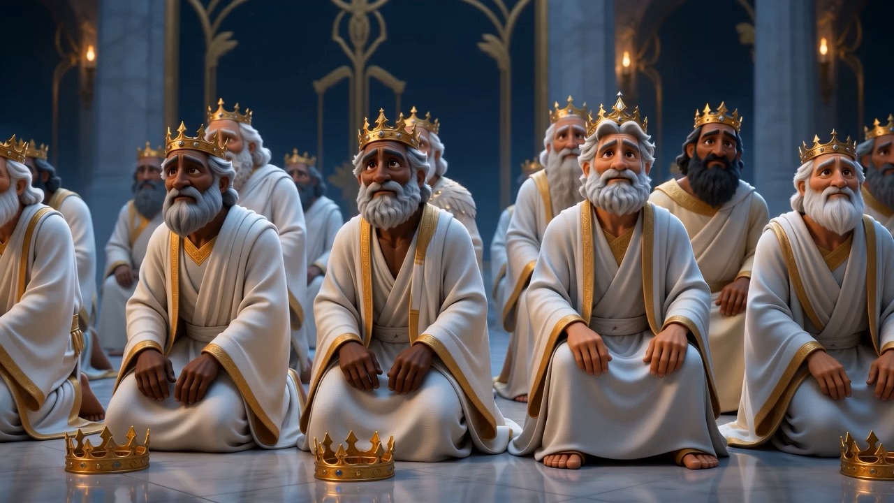 Around the ring, one ancient head lowers, and then another