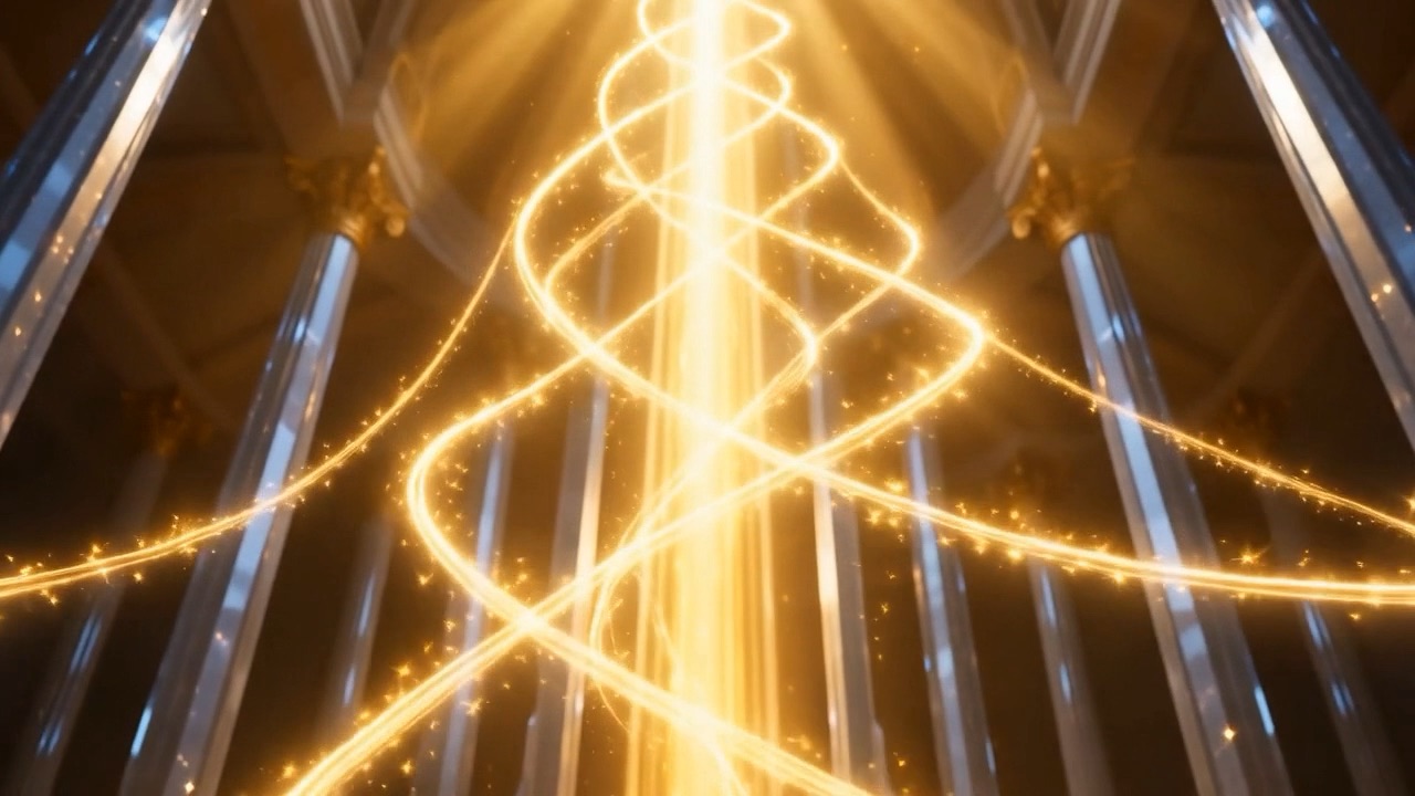 All the way up the column of light, gold climbing gold