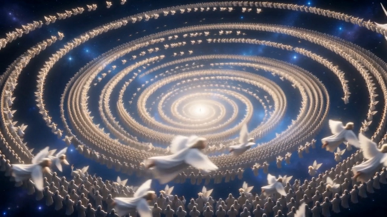 Then angels pour in from every horizon