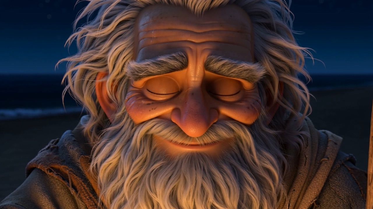 Across the fire the old man listens with his eyes closed
