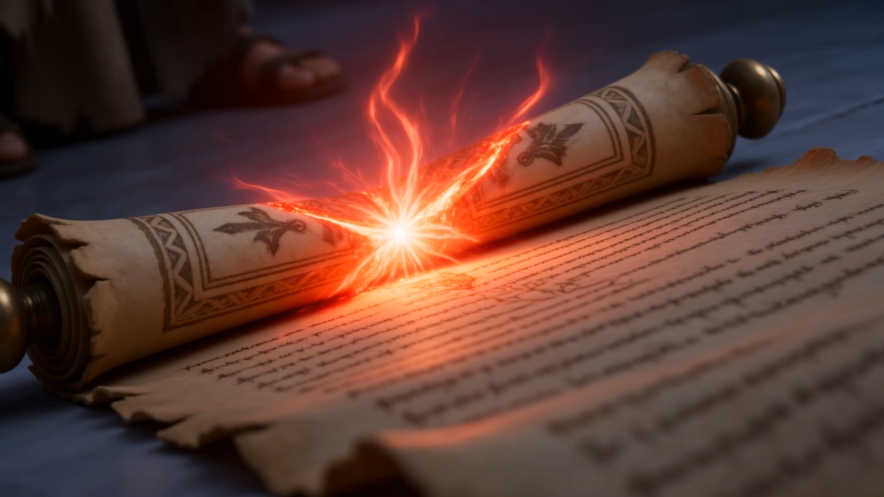 Back in the vision: the broken seal, and its light pouring off the scroll