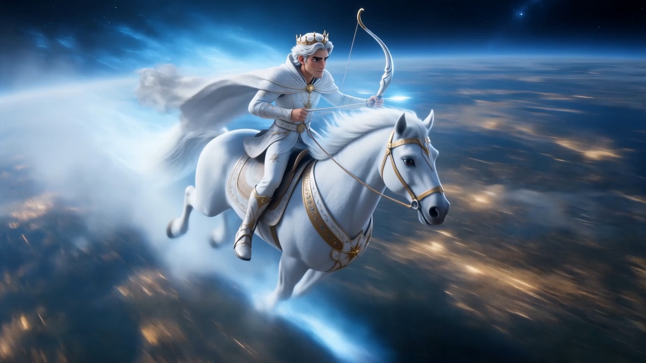 Its rider crowned, bow in hand, cold and bright as sunrise