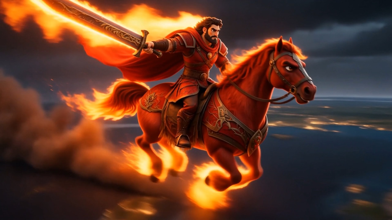 And fire comes over the horizon with a shape inside it