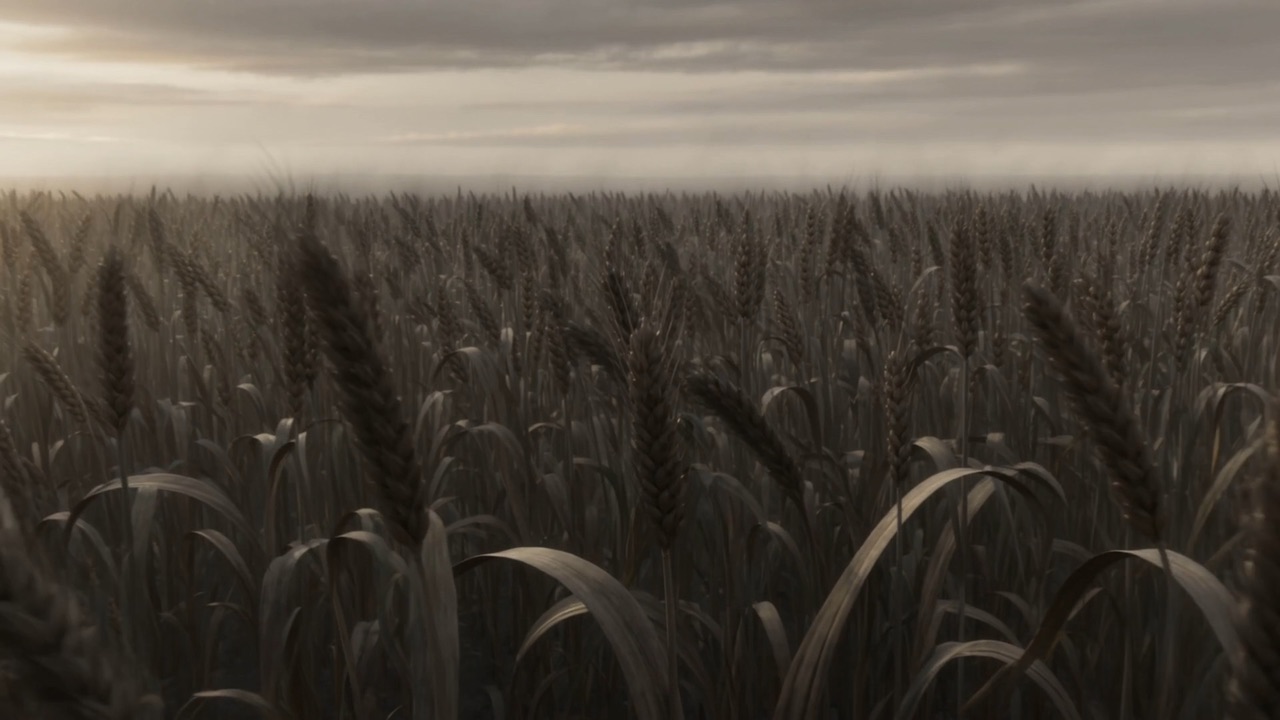 Standing grain goes gray in slow ripples, like a tide going out of the land
