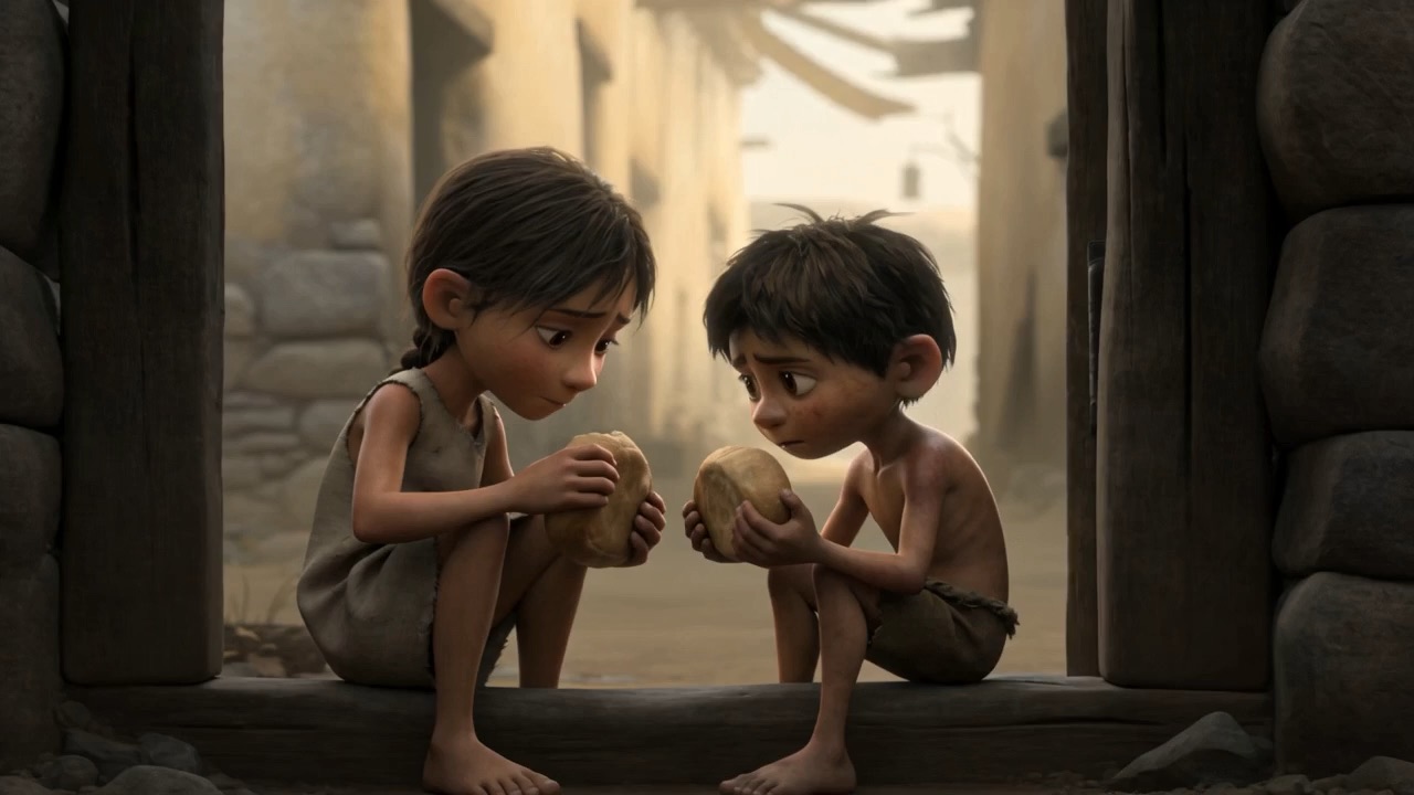 And they eat it on the step, side by side, knees almost touching
