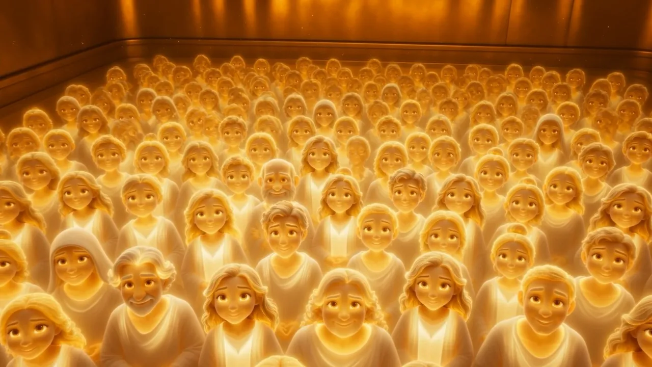 And there they are. Person-shaped lights the color of candle-flame