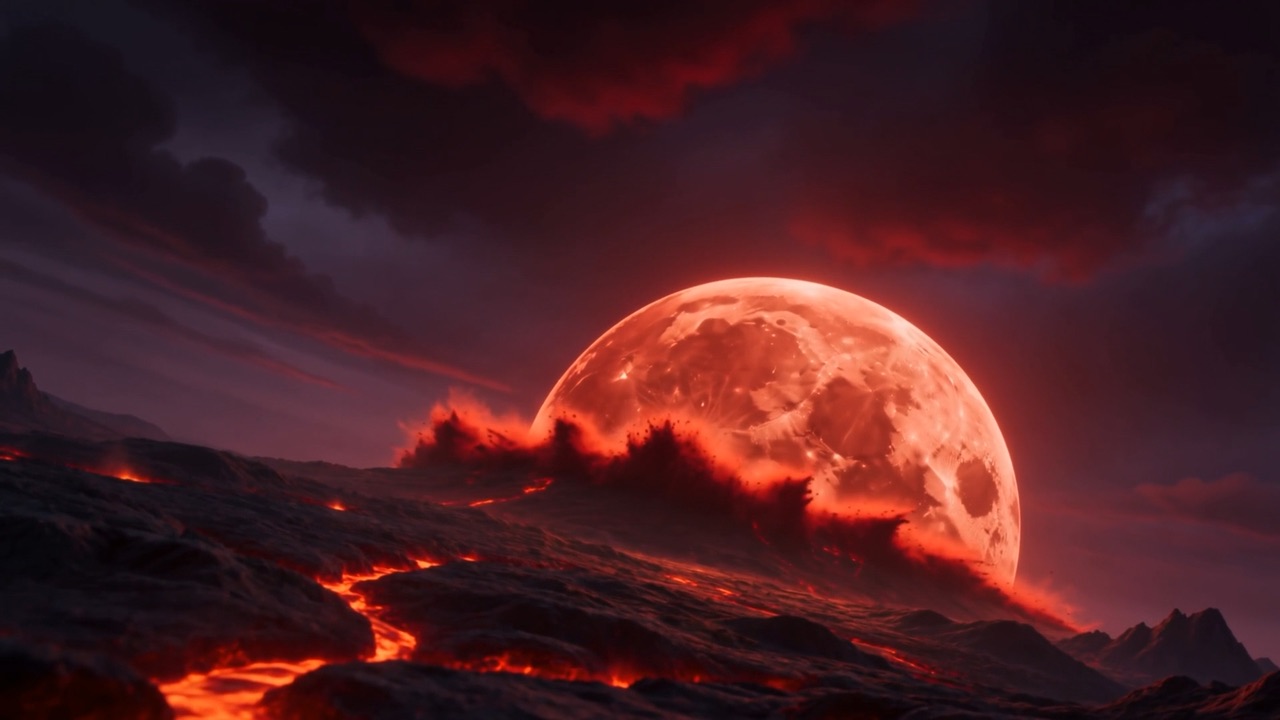 Opposite it the moon hauls itself up swollen and red