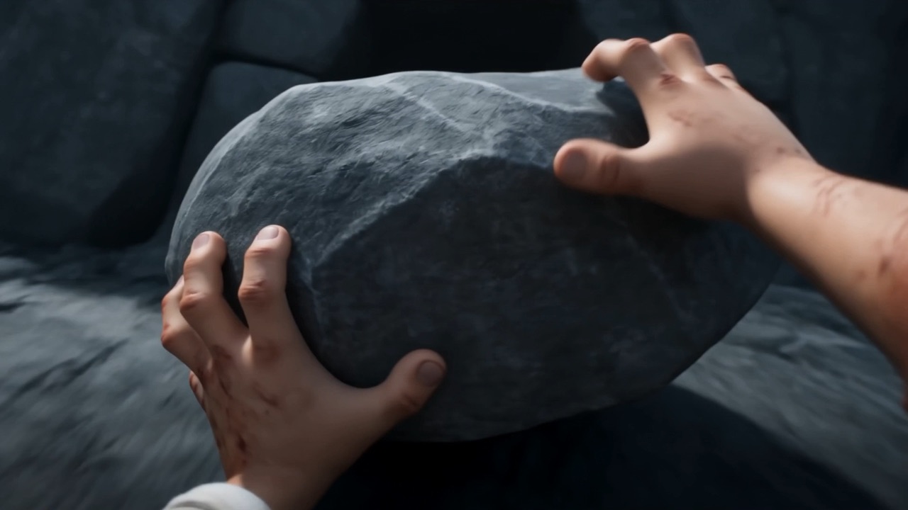 And hands haul stones over the openings, shutting out the light