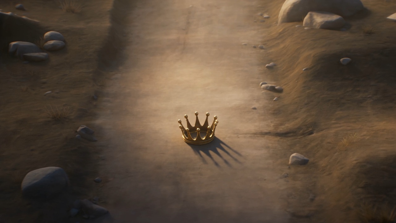 And far below on the empty road, a dropped crown, glinting. Nobody comes back for it