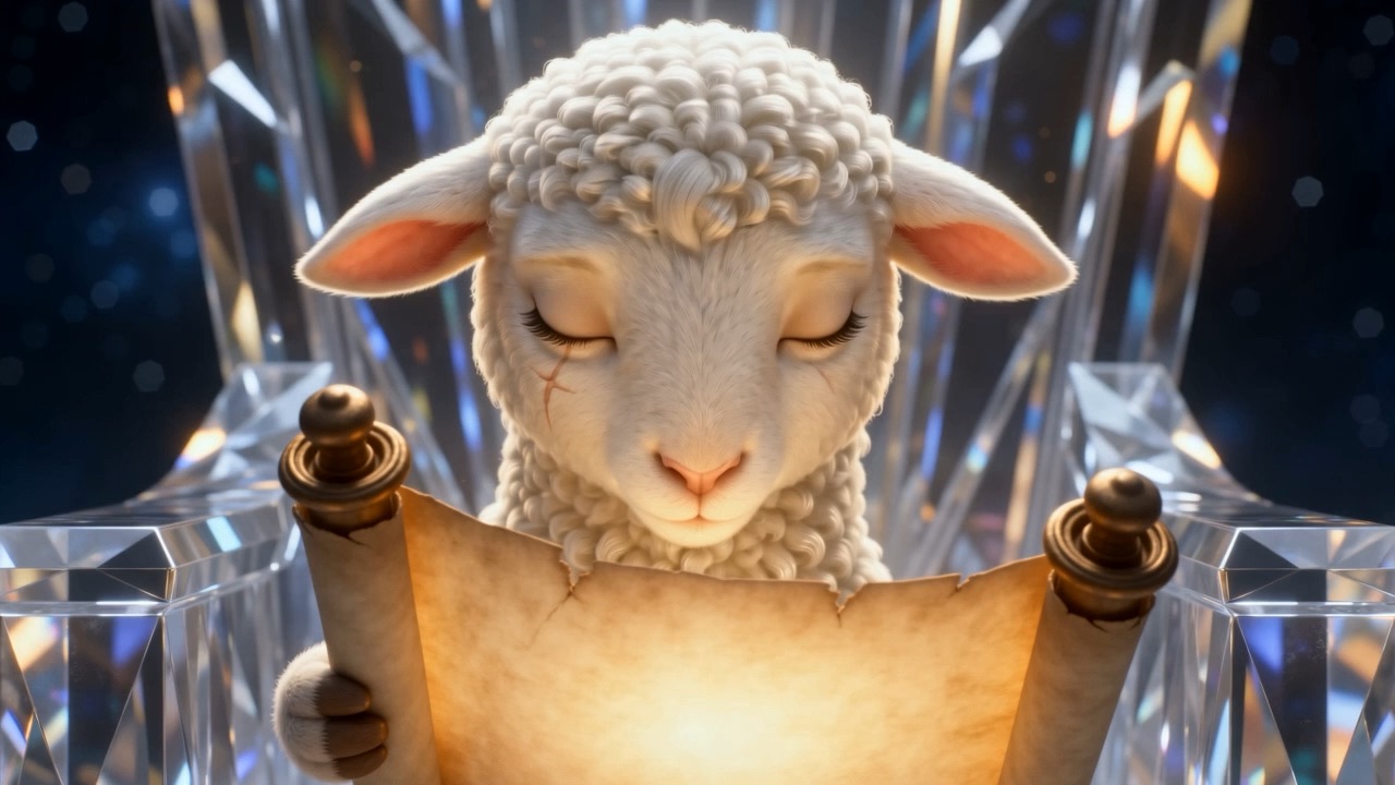 The Lamb does not move. Small, white, perfectly calm