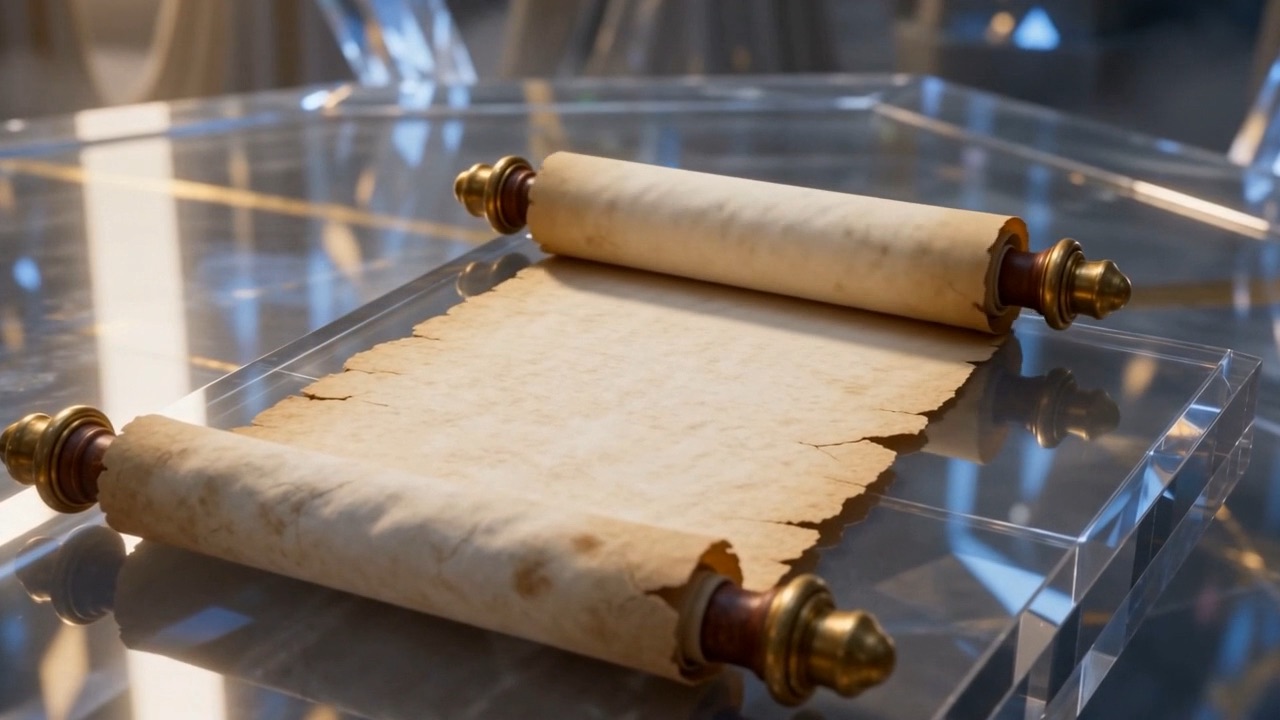 The scroll's last winding eases open