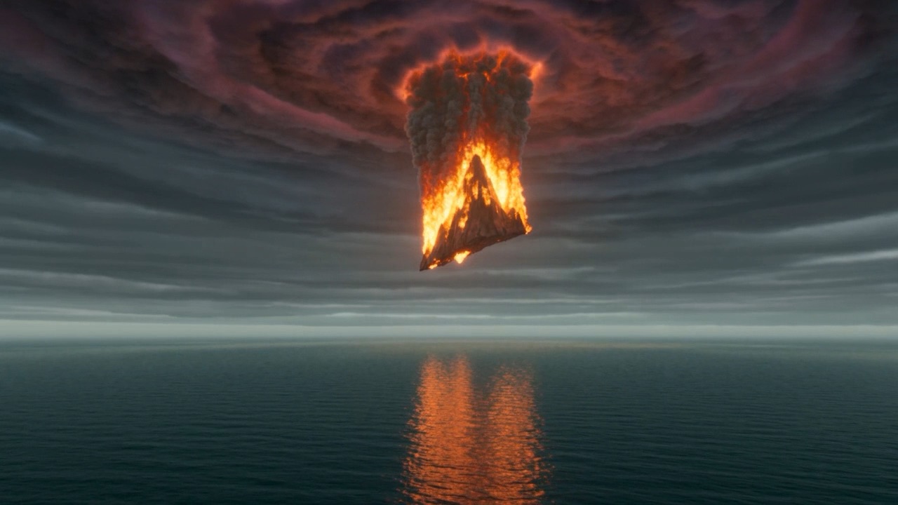 A mass the size of a mountain range, wrapped in flame, falling with terrible slowness