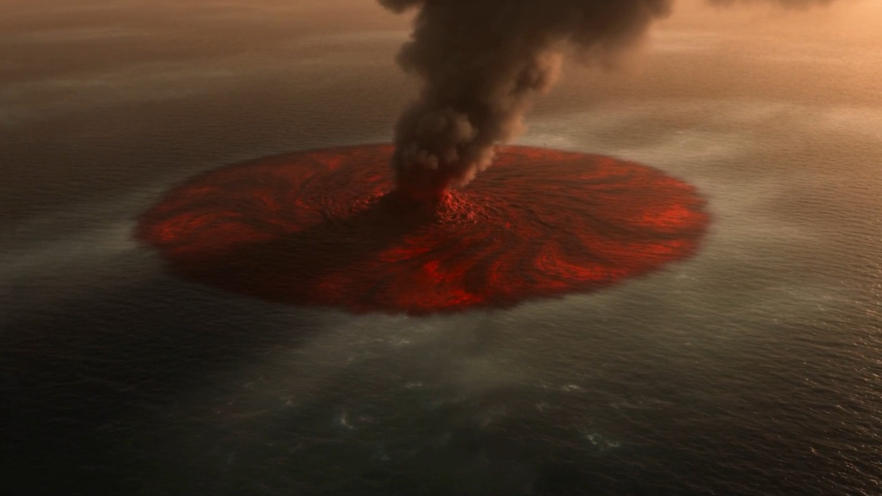Around it the water darkens — deep red blooming outward like ink dropped in a glass