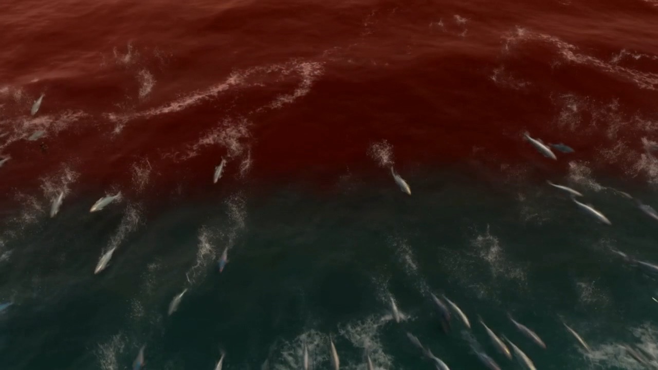 And the silver shoals stream away from the red like sparks fleeing a draft