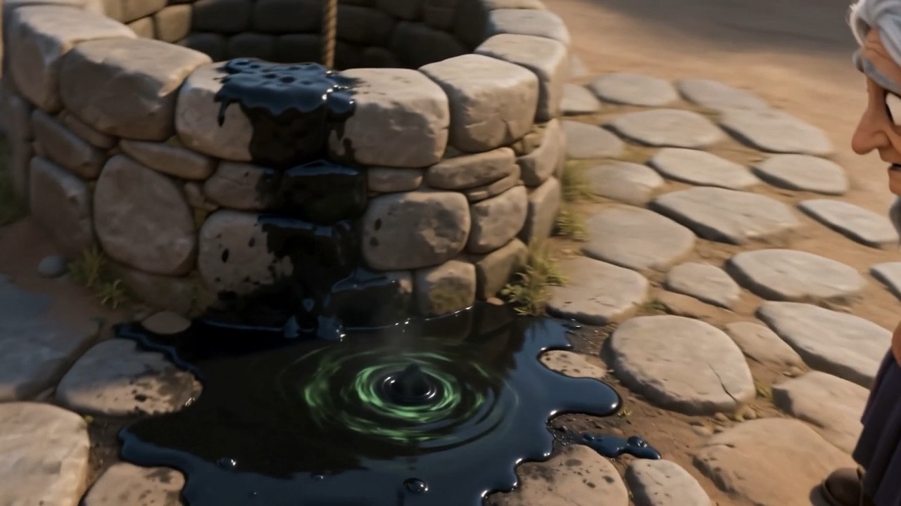 She pours it out hard across the courtyard stones