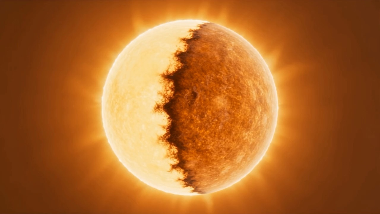 A third of the sun's face dims — not covered, not clouded. Turned down