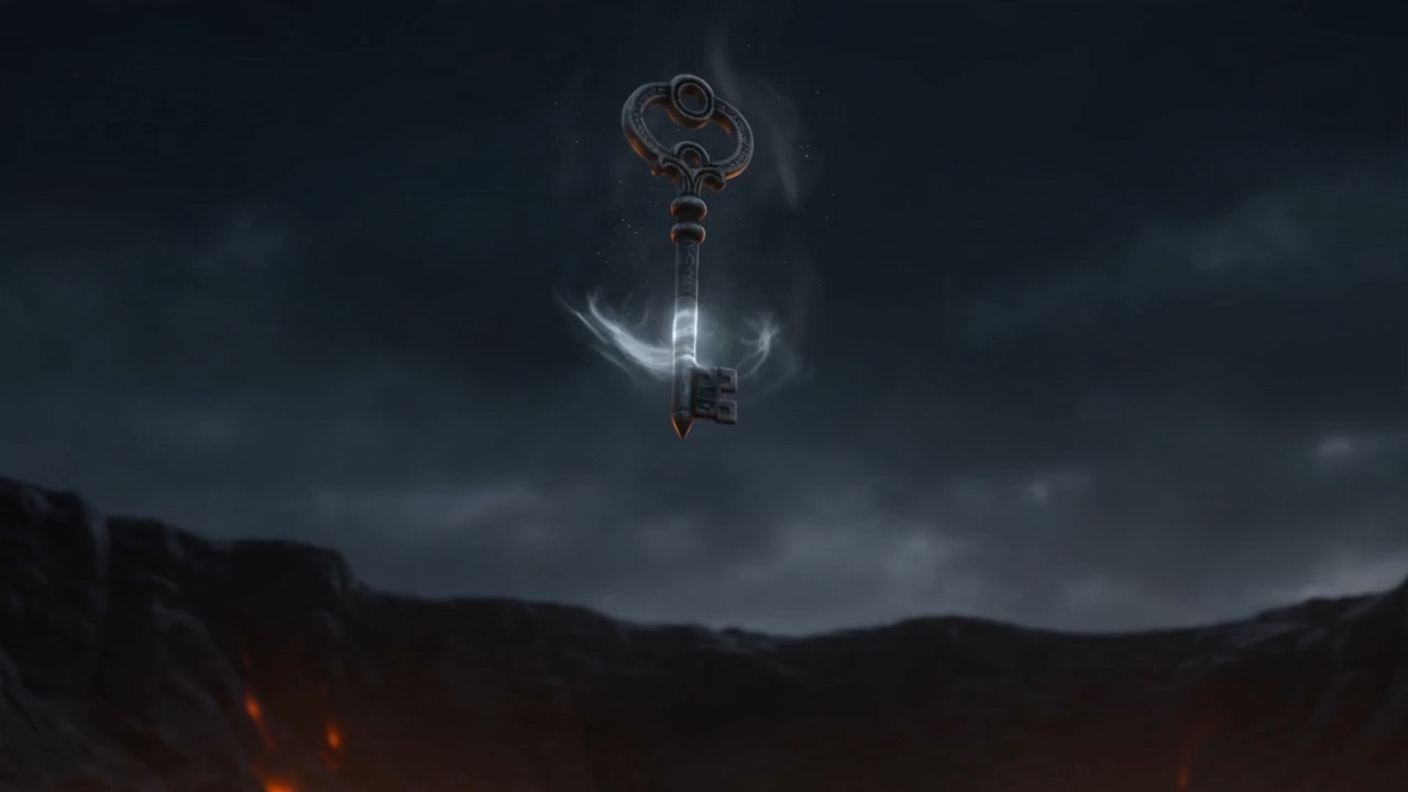 Out of the fallen star's last light, a key descends — long, dark, ancient